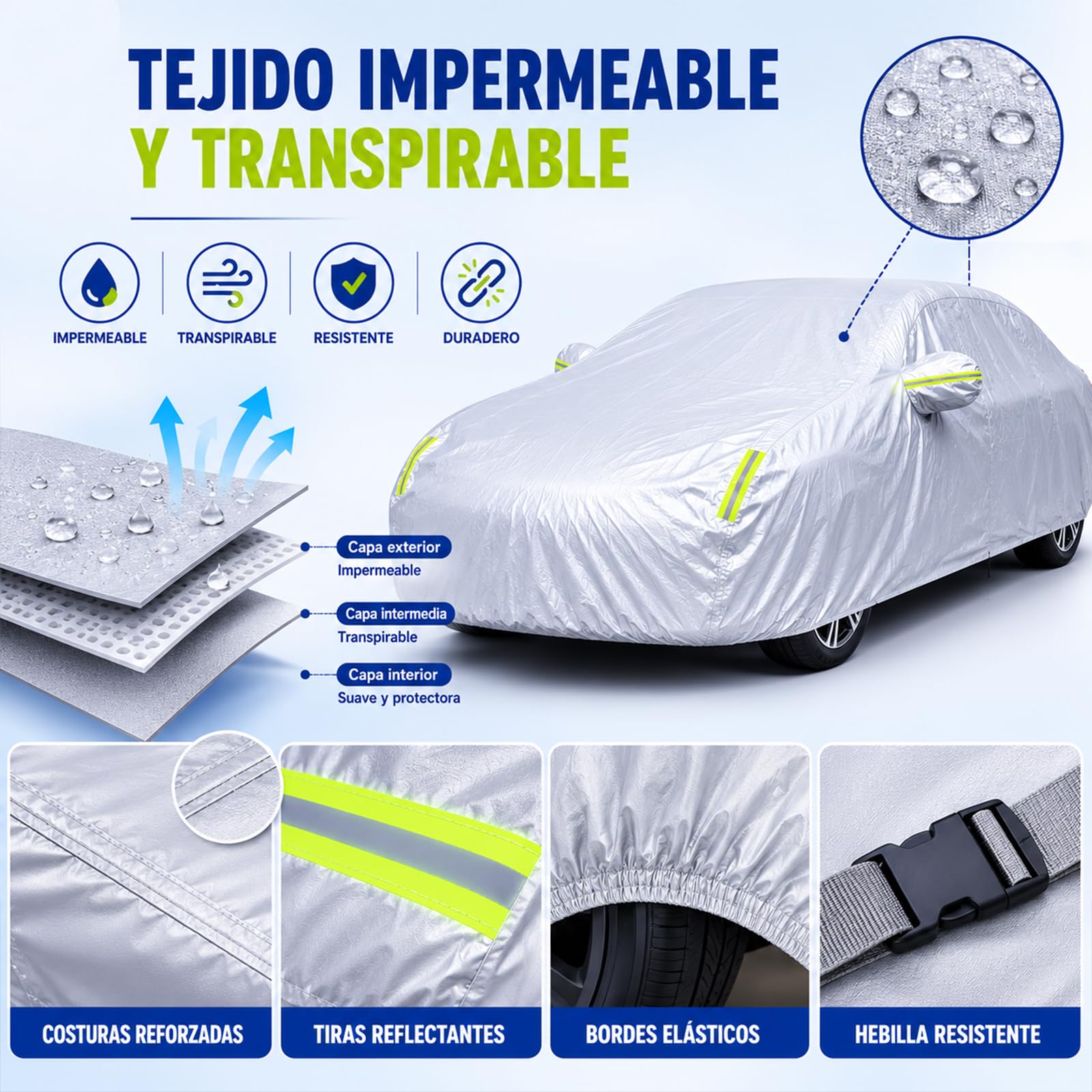 Funda de Coche【Nuevo Modelo 2026】 Universal Funda de Coche A Prueba de Polvo A Prueba de Nieve Protección UV para Hatchback Longitud Impermeable Exterior Interior （483 * 145 * 195CM）