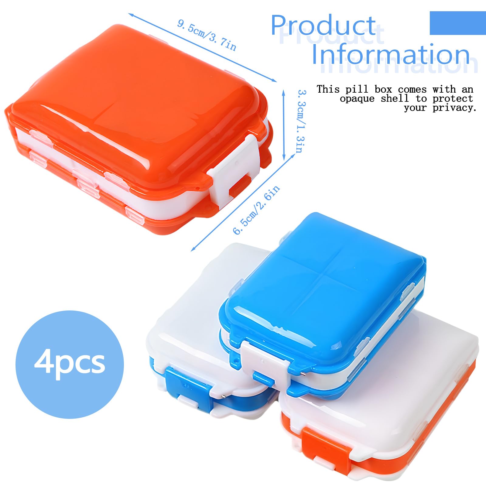 LELE LIFE 4Pcs Folding Travel Pill Organizer, 8 Compartments Portable Pill Case, Daily Weekly Pill Box to Hold Vitamin, Small Pill Container for Purse Pocket Medicine Organizer