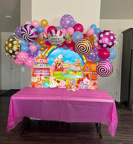 Miniatura 3 de BUTEN Candyland - Telón de fondo de fiesta temática de dibujos animados de arco iris, piruleta, dulce dona, helado, fondo de fotografía para niños y