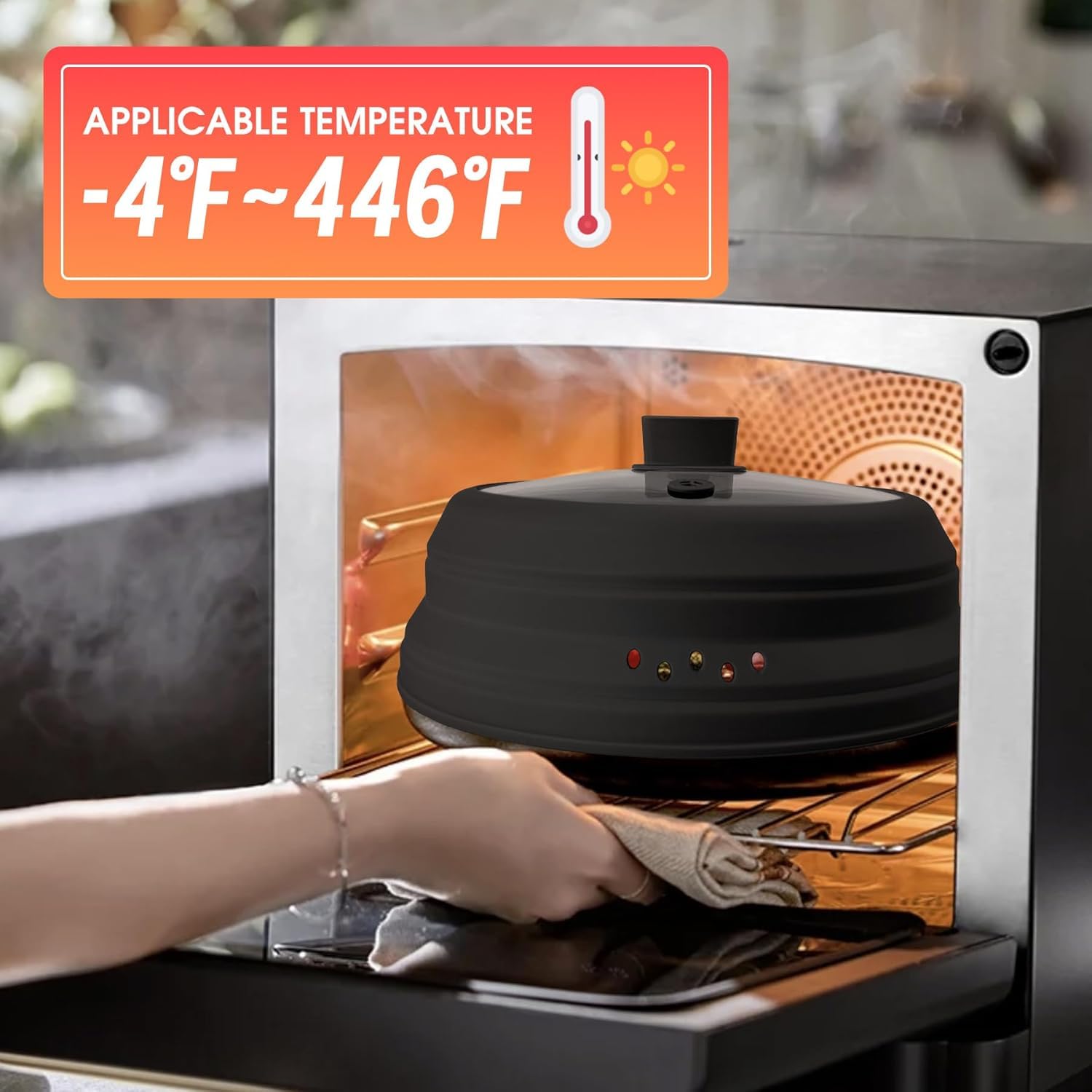 Copertura per forno a microonde per alimenti, pieghevole, in vetro, con manico, in silicone, per microonde, piatto, ciotola