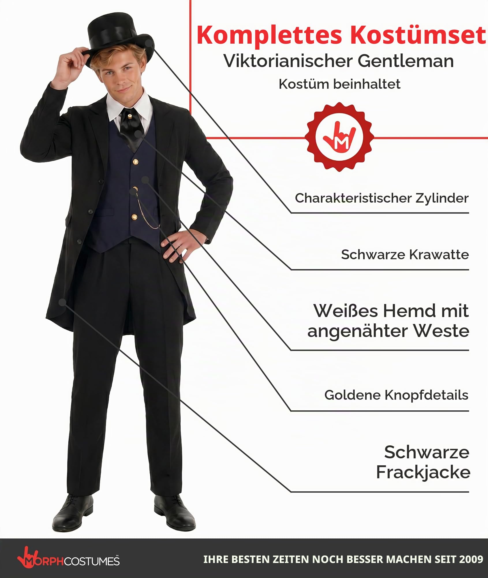 Fun Shack Frack Kostüm Herren, Viktorianisches Halloween Kostüm