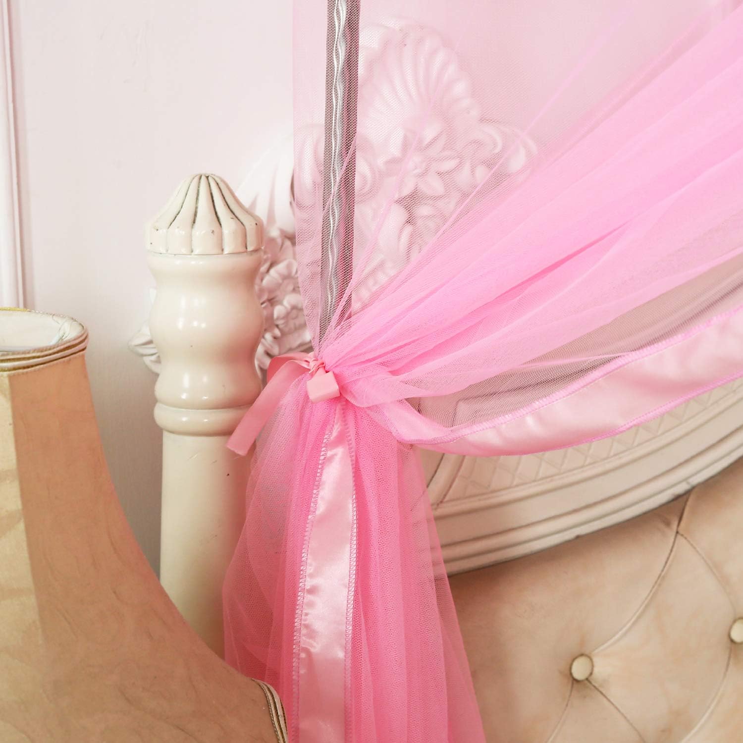 Mengersi Pink 4 Corners Post Canopy Bed Curtains Queen Size for Girls Adults Bed Canopies Drapes Mosquito Net -Bedroom Decoration Accessories : Everything Else