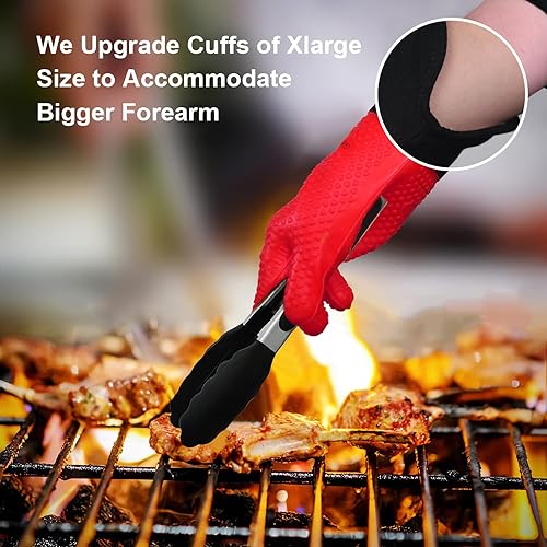 Miniatura 2 de GEEKHOM Guantes de barbacoa guantes de parrilla guantes de horno resistentes al calor guantes de horno de silicona de cocina soporte largo