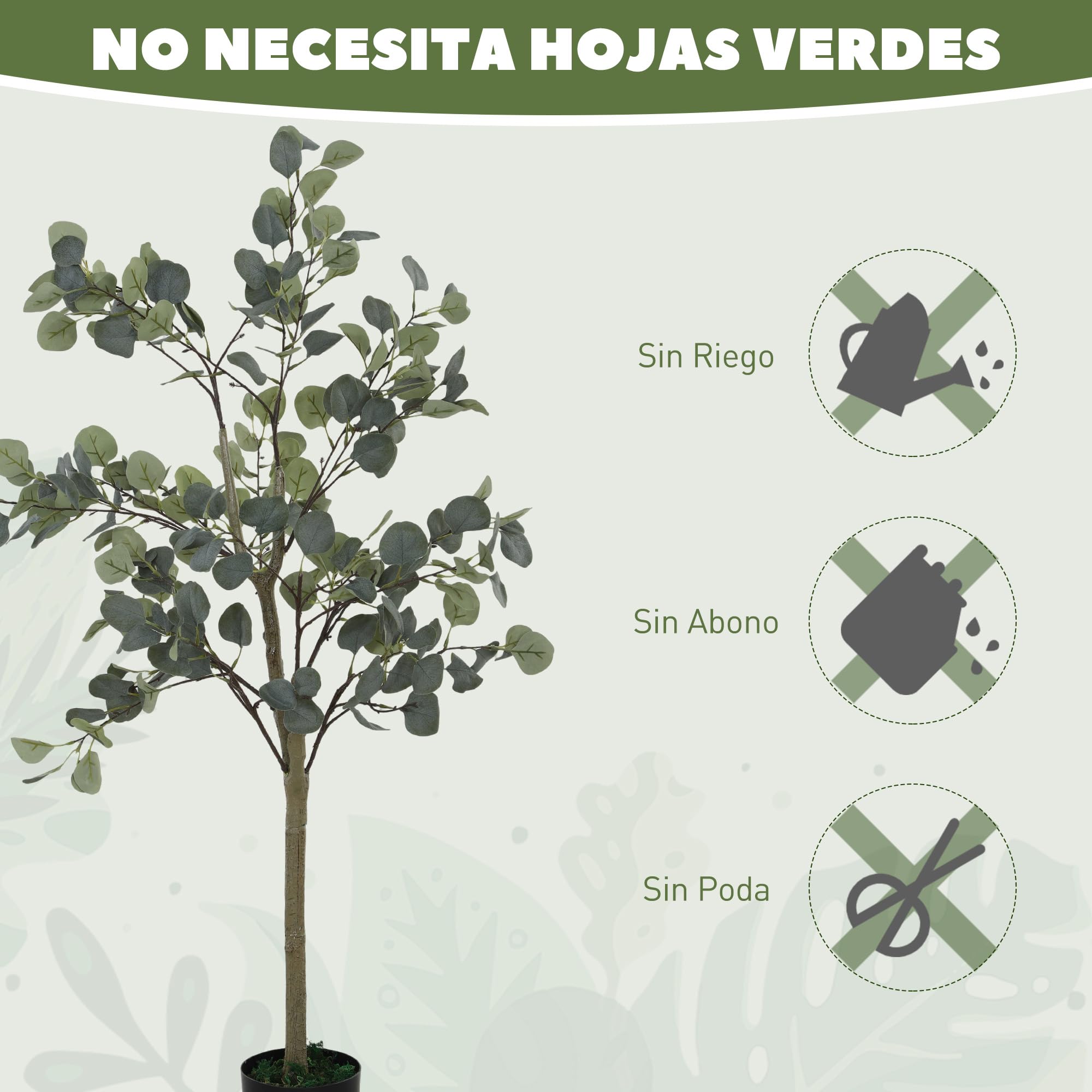 HOMCOM Eucaliptos Artificiales Pack de 2 con Maceta y Hojas 120 cm Verde