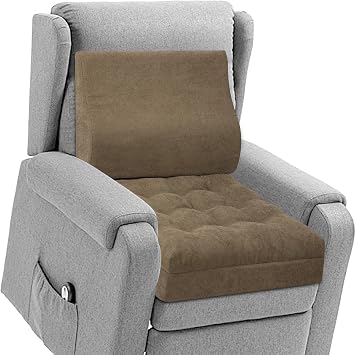 Recliner Cushion for Elderly with Lumbar Support Pillow - 20x20x5 Inch Extra Thick Recliner Seat Cushion for Seniors Relief Back Pain and Tailbone Pain from Long Sitting Non-Slip Bottom Brown