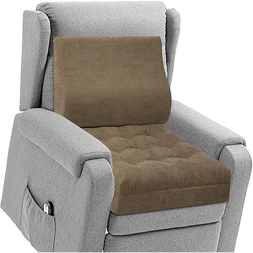 TANYOO Recliner Cushion for Elderly with Lumbar Support Pillow - 20x20x5 Inch Extra Thick Recliner Seat Cushion for Seniors Relief Back Pain and Tailbone Pain from Long Sitting Non-Slip Bottom Brown