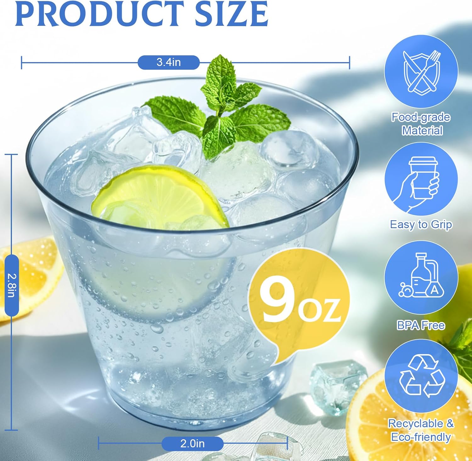 150 Pack Plastic Cups 9 oz Blue Clear Plastic Cups for Cocktail Fancy Disposable Cup for Party Stemless Wine Glasses for Wedding Thanksgiving Christmas Party Graduation - Image 4