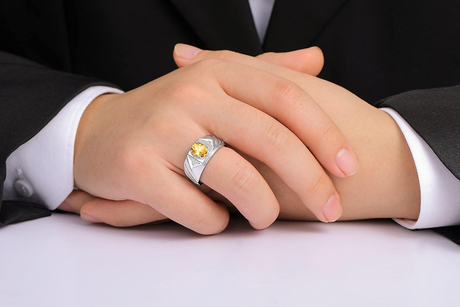 Rylos Men's Sterling Silver Designer Rings - Classic Style with 8x6MM Oval Gemstone & Diamond Accents - Birthstone Rings in Sizes 8-13 - Image 2