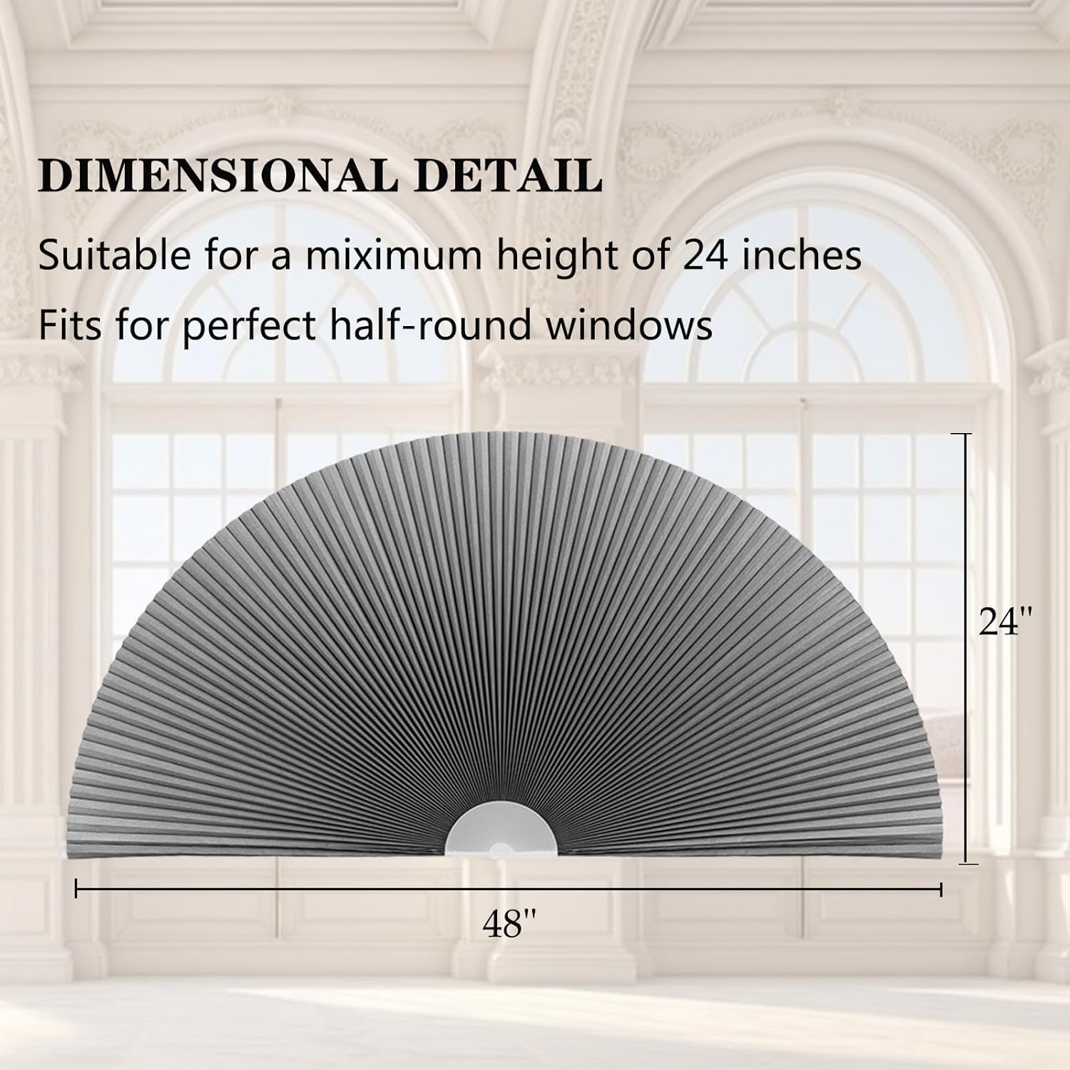 MALOKI Arch Window Shade Blackout Half Circle Cellular Shades No Drill Honeycomb Blinds for Windows UV Privacy Protection Pleated Fabric Half Moon Window Shade for Home Office