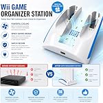 Wii Console Game Organizer Station,Wii Remote Charger Stand Base, 2 Batterie rechargeable Pcs compatible avec le kit Nunchuk de console Nintendo (Blanc)