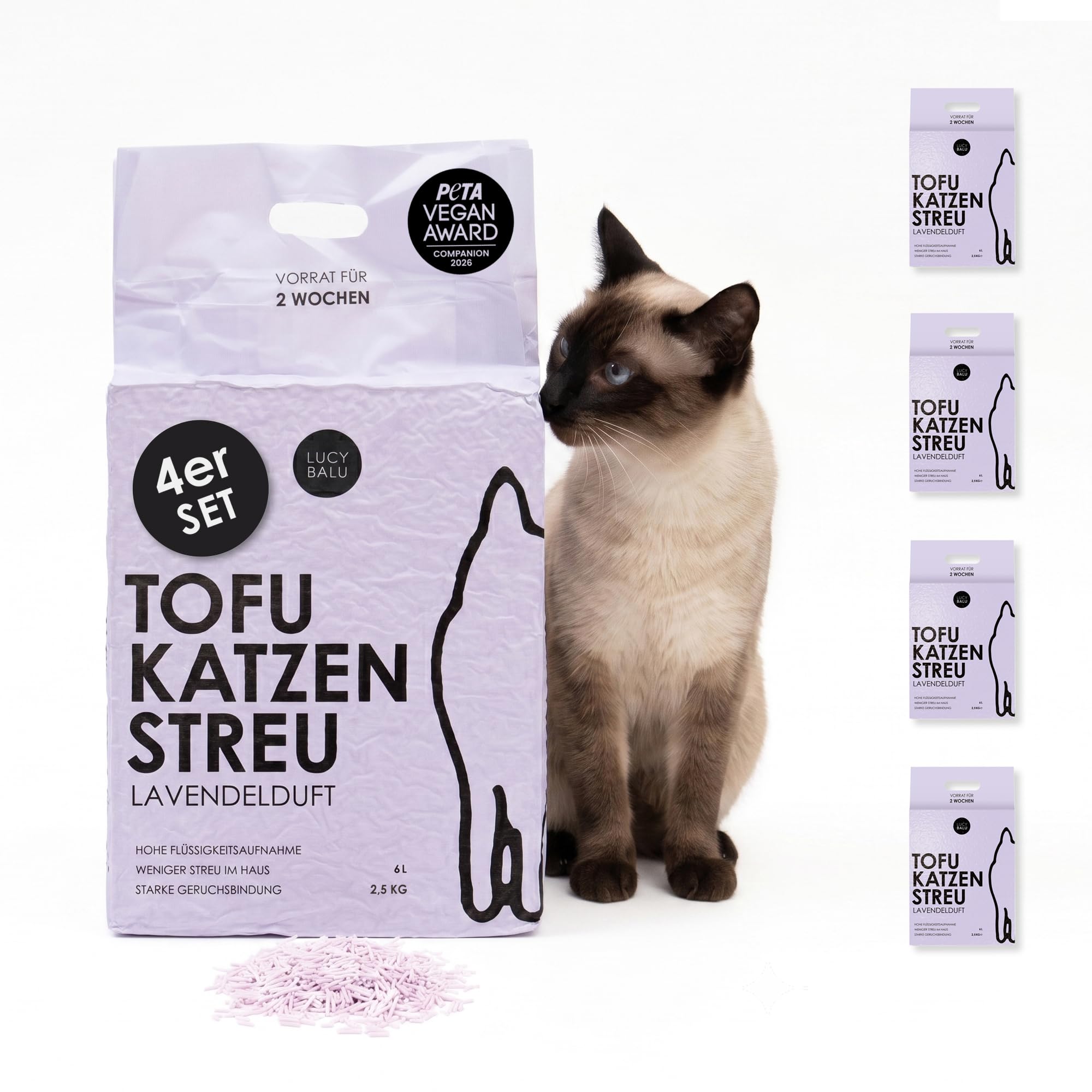LucyBalu® Tofu Litière agglomérante pour Chat 24 litres I Lavande