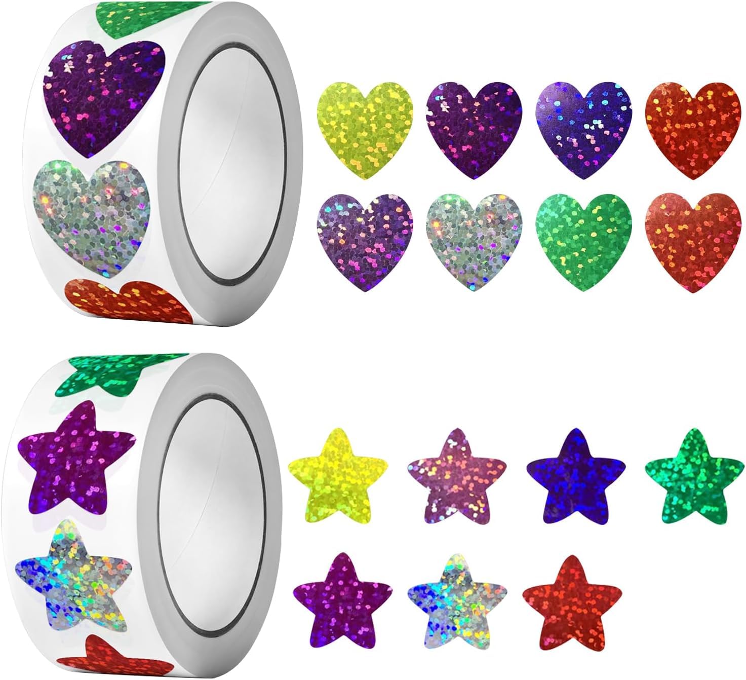 JELLYBABY 1000 pcs Multicolor Self Adhesive Star Stickers,1 inch/2.54cm Reward Sticker Labels for Kids Teachers Incentive Stickers Sparkly Heart Shape Stickers Colorful Glitter Stickers(Multicolor)