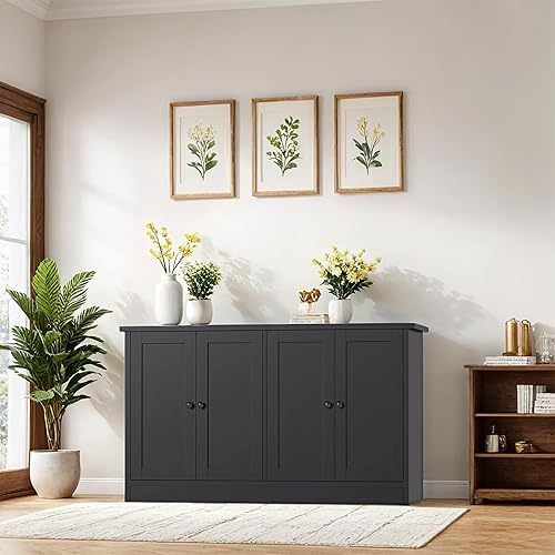 Miniatura 5 de Armario de almacenamiento de buffet negro con 4 puertas, gabinete de barra de café de 49 pulgadas de ancho, aparador de buffet de cocina para sala