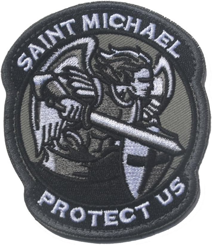 Saint Michael Modern Morale Patch Tactical Military Army Embroidered Sew on Tags Operator Patches with Hook and Loop Fasteners Backing-Multitan (Black)