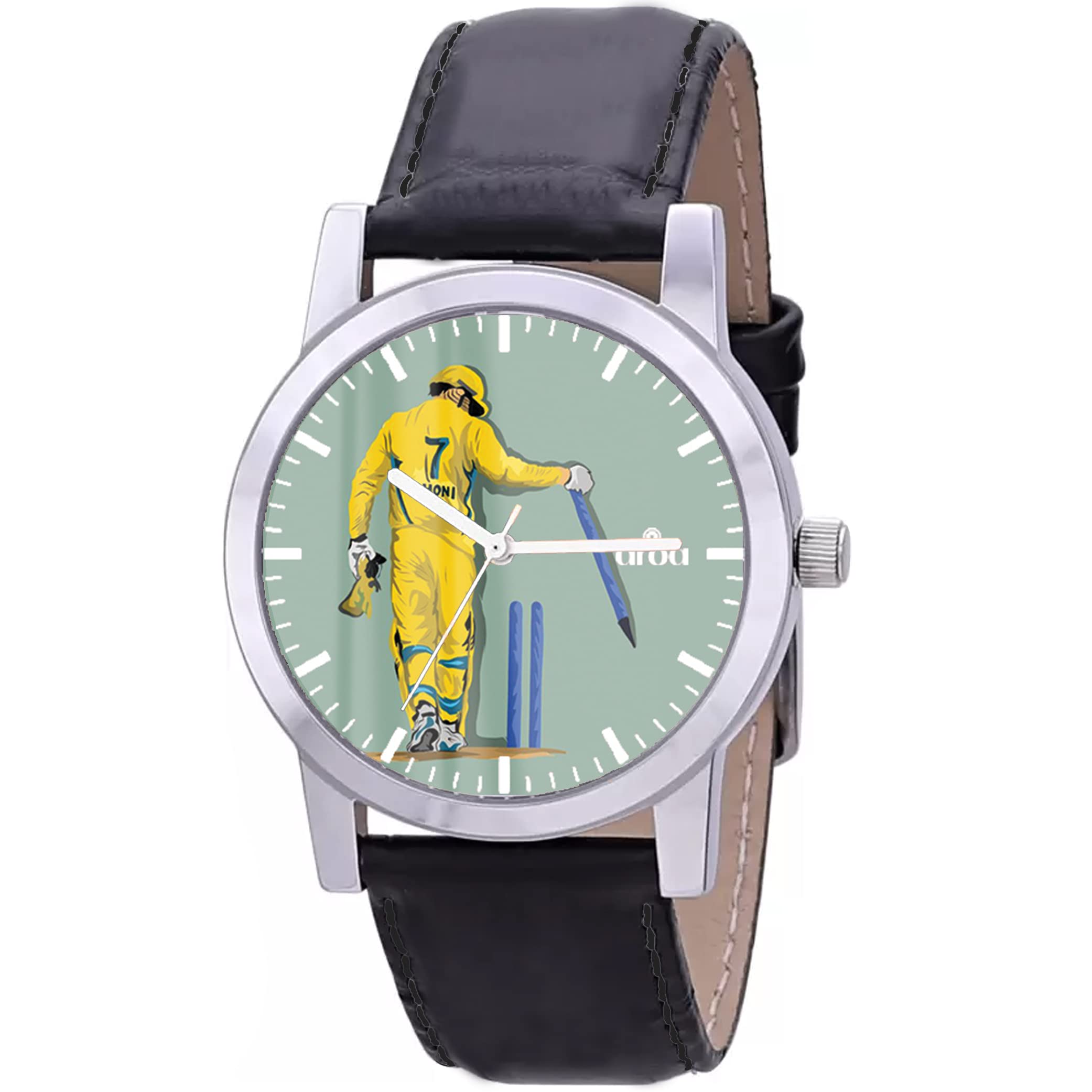 AROA Watch New Watch for CSK Dhoni with Stumps Metal Type Analog Model : 104 Black Strap Watch Green Dial for Men Stylish Watch for Boys (B0BZDLKDMV) Amazon Price History, Amazon Price Tracker