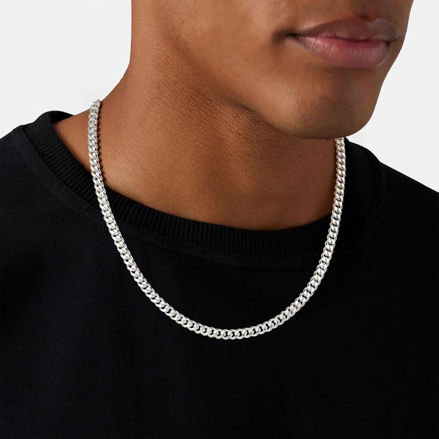 S925 Sterling Silver Chain for Men, 6mm Diamond Cut Cuban Link Curb Chain Necklace for Women Men Jewelry, 18 20 22 24 26 Inch - Image 3
