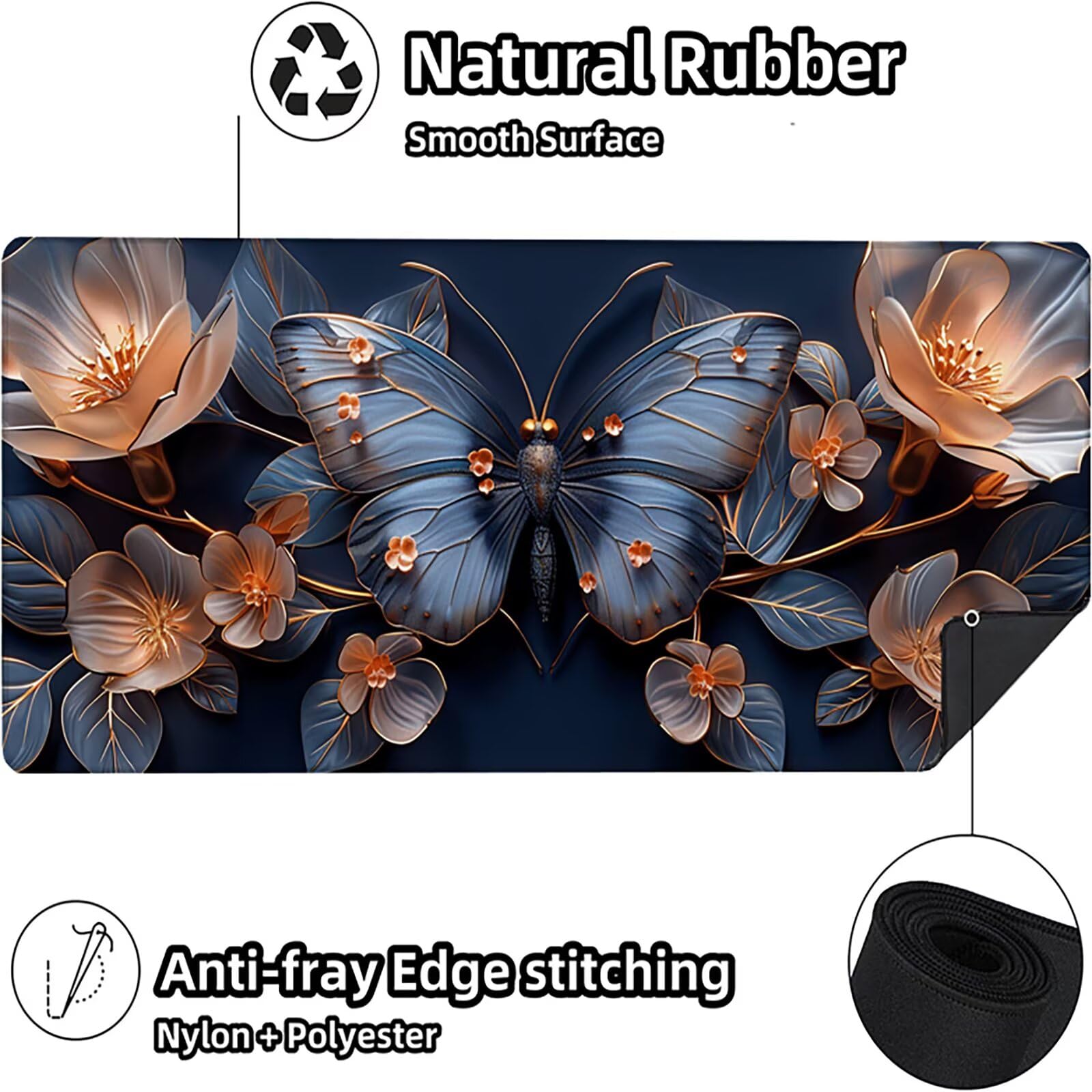 Mariposa Alfombrilla Ratón Gaming XXL 1500 x 800 mm, Alfombrilla Gaming Azul Mousepad con Base de Goma Antideslizante, Impermeable Desk Mat para Teclado y Raton, Accesorios Gaming, Regalos H-1