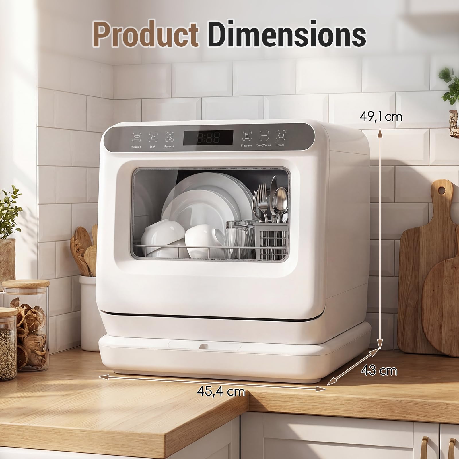 GIANTEX Mini zmywarka do naczyń ze zbiornikiem na wodę 8,25 l i przyłączem wody, stołowa zmywarka do naczyń z 6 programami i suszeniem na powietrzu, wolnostojąca zmywarka z wyświetlaczem LED na 3