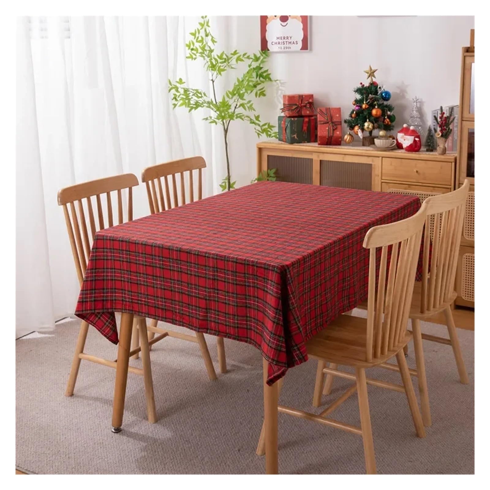 Tovaglia di Natale Tovaglia natalizia Plaid verde Foto Atmosfera Resort Tessili for la casa Copritavolo di Capodanno for il ristorante for riunioni famiglia(Blue plaid,140X220CM)