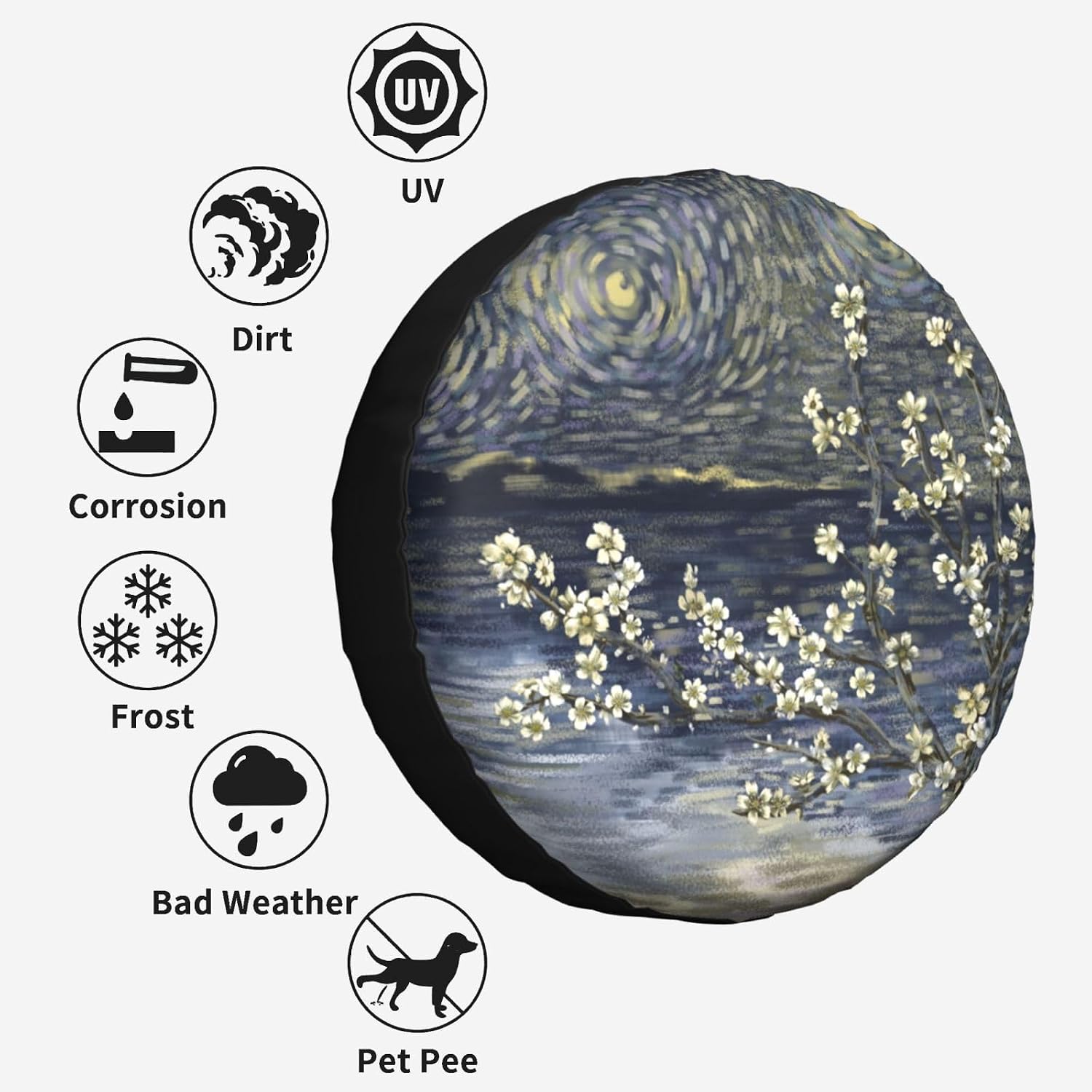 Flowers Spare Tire Cover Wheel Protectors for Decoration and Weather Protection for Trailers Rv SUV Truck Campervan Travel Trailer 15"