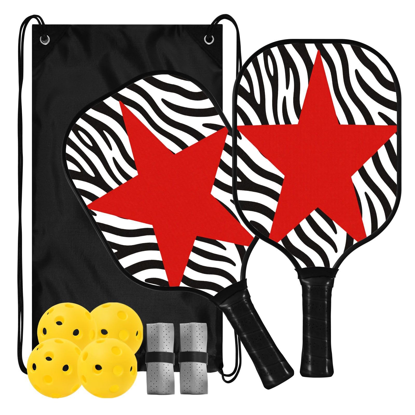 Zebras Red Stars - Racchetta da pickleball in carbonio a basse vibrazioni