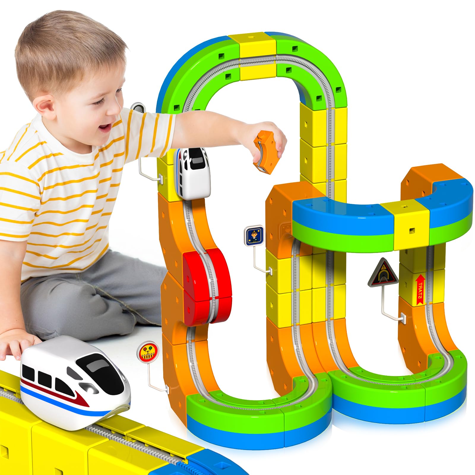 Electric Train Set for Kids, 69Pcs 3D Racing Track Set with Electric Train, Traffic Signs, STEM Train Toy Set for Boys and Girls Aged 3 4 5 6 7 8 9 10 Years Old Birthday - image 7