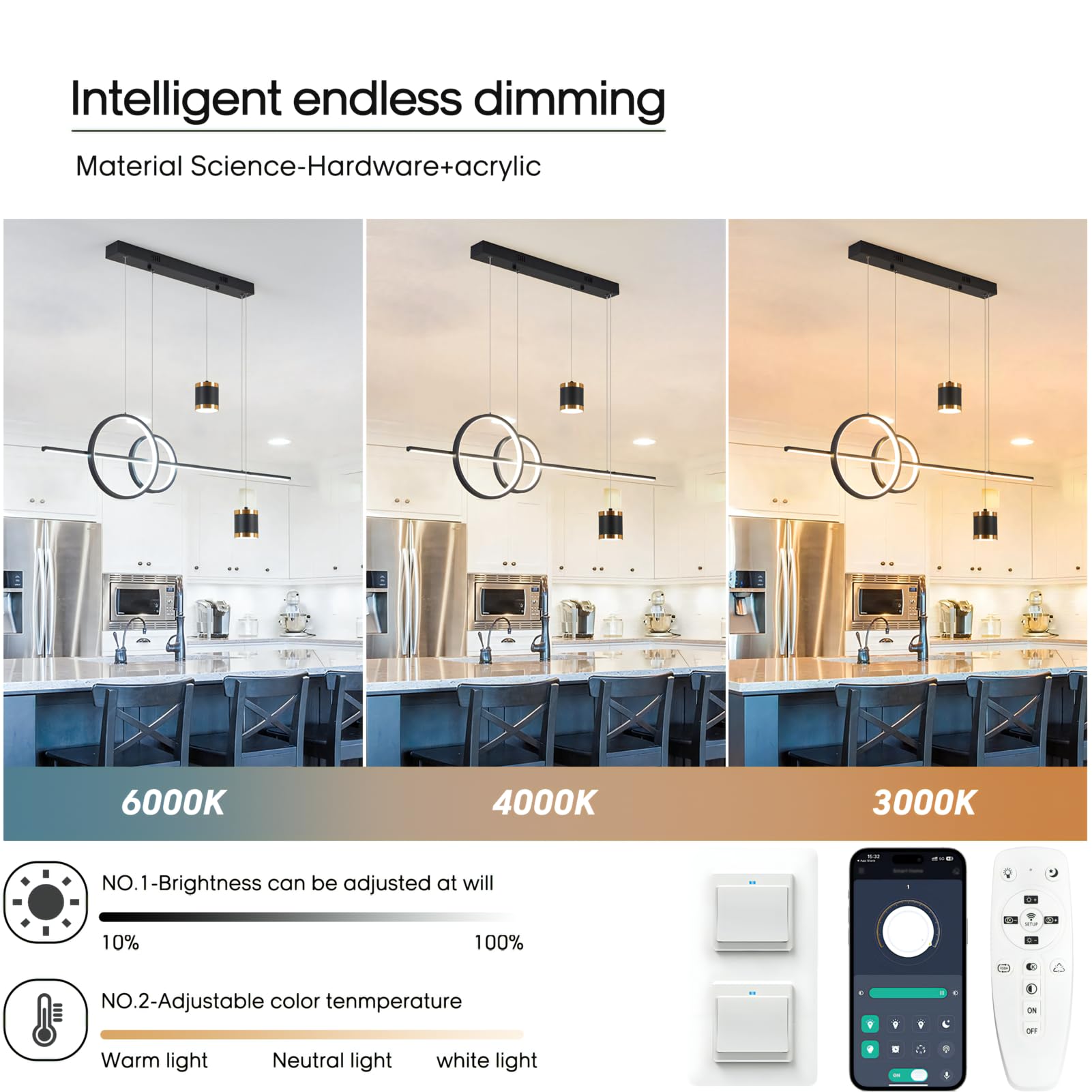 LED Pendelleuchte Esstisch Hängelampe Wohnzimmer Modern 49W Sternenhimmel Konvergiert Kronleuchter Dimmbare Hängeleuchte mit Fernbedienung Esszimmerlampe 120cm Höhenverstellbar,Schwarze