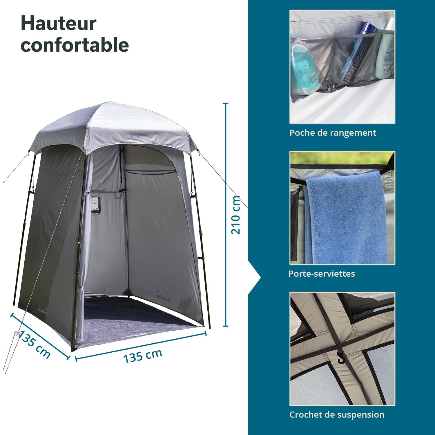 Skandika Tente de Douche Quick Start | Vestiaire Pop-up Avec Hauteur de 210 cm, Opaque, Sol Séparé, Fenêtre Occultable Avec Moustiquaire, Fixation pour la Douche | Toilette de Camping