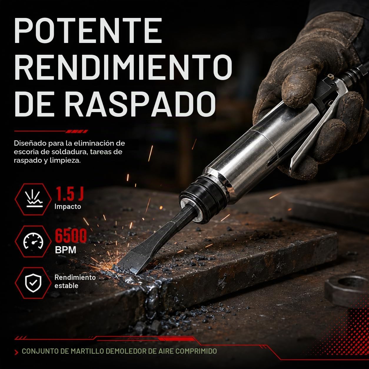 Martillo y Neumático, Martillo De Aire Industrial y Pala Neumática, Kit De Herramientas Con 2 Cinceles