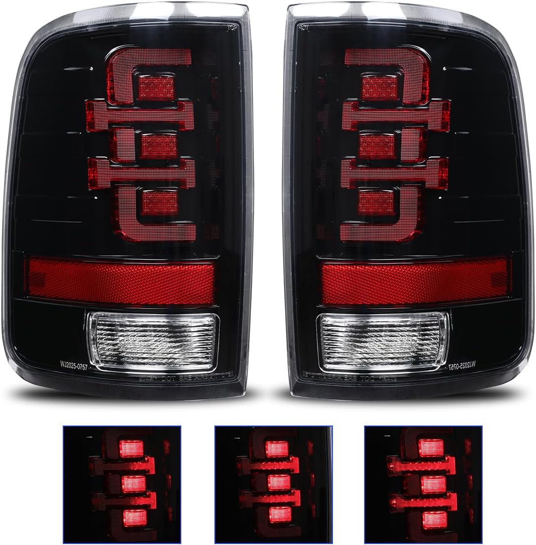 WolfX LED Tail Lights Sequential for 2004-2008 Ford F150 Styleside Model Taillight Assembly Replacement Set Rear Lights Rear Brake Lamp w/LED Sequential Turn Signal, 1 Pair, Black/Clear Lens