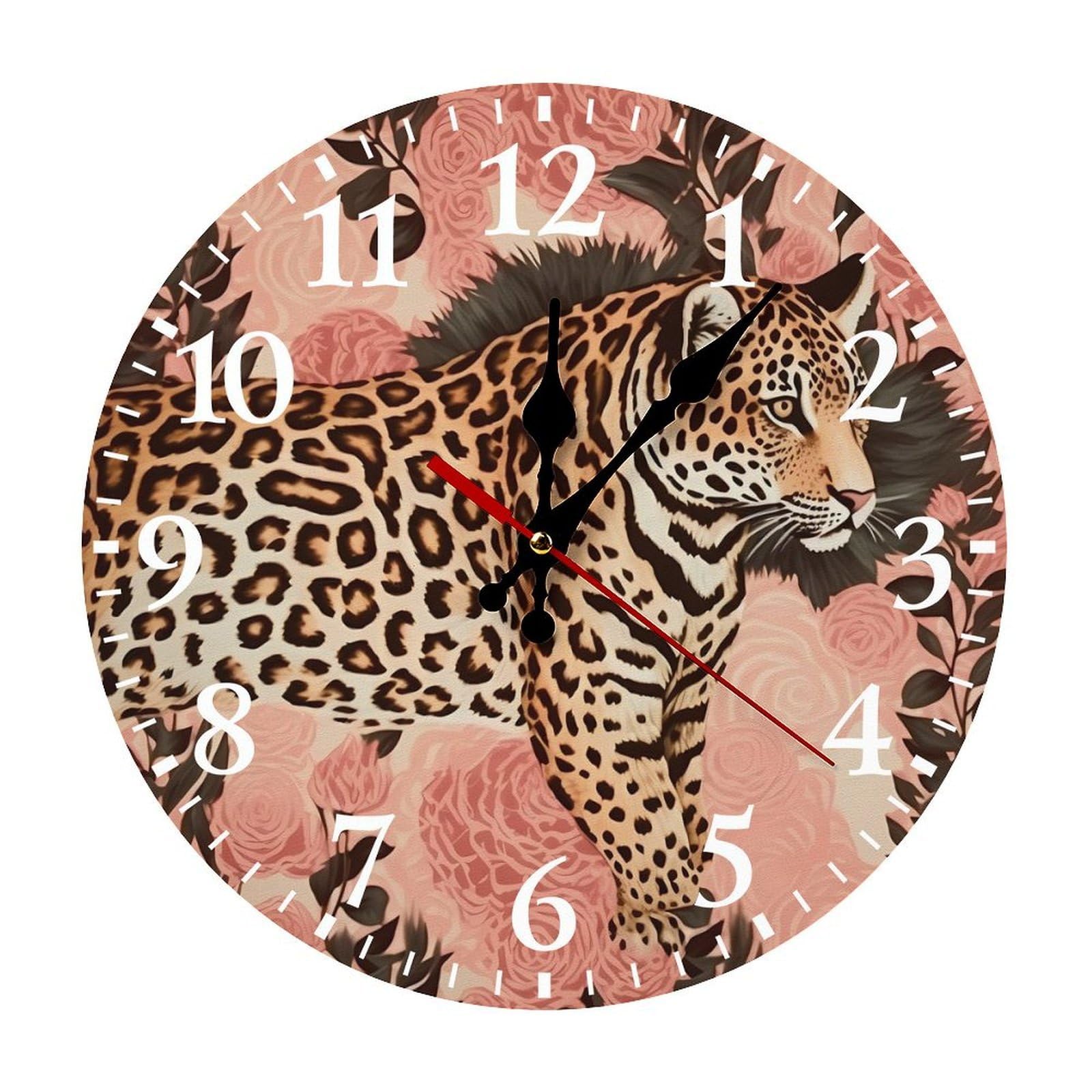 Horloge murale tendance blanche imprimé léopard avec grands chiffres