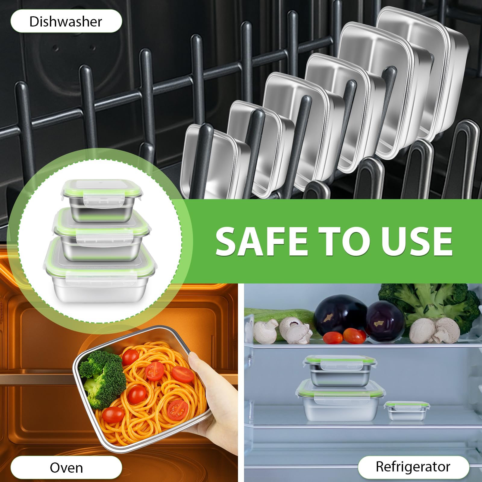 3-Pack Stainless Steel Sandwich Containers – Leak-Proof Lids, BPA-Free | Airtight Food Storage For Lunch, Meal Prep | Dishwasher & Freezer Safe