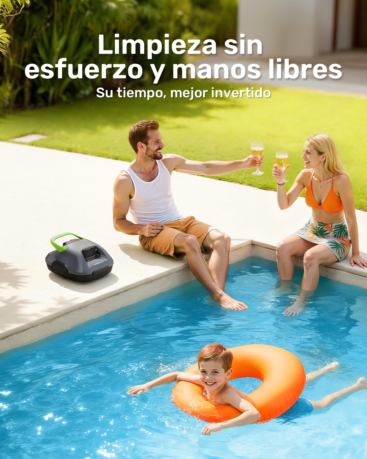 Gosvor (Nuovo 2026) Robot Limpiafondos Piscina Inalámbrico - Aspirador Piscina, 90 Min Autonomía, Autoestacionamiento, Fácil Uso, Robot Piscina para Suelo, Piscinas 80m²,Gris y Verde
