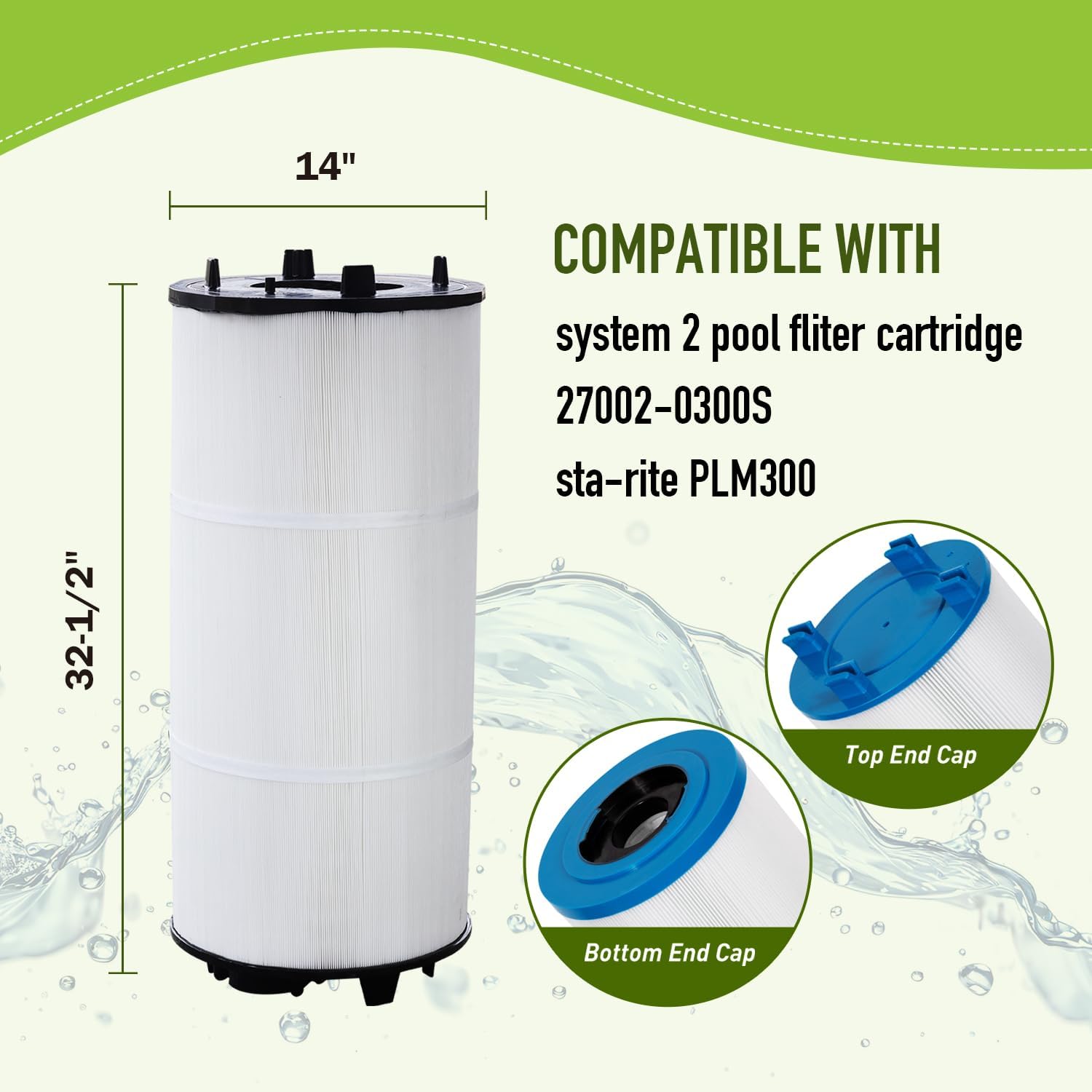 PLM300 Pool Filter Cartridge Compatible with sta-rite System 2 PLM300, 27002-0300S Pool Fliter Cartridges Modular Media, ST300, 300 sq.ft