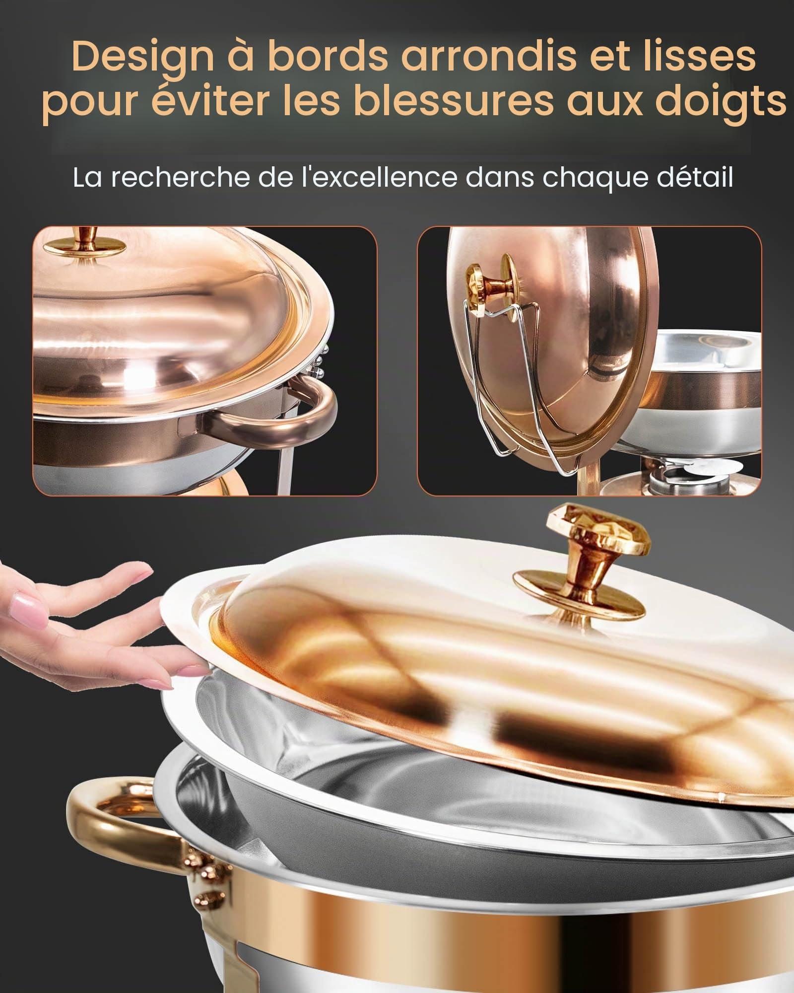 6L Chafing Dish Buffet,[Solide et Durable, Haute qualité],2 Récipients de Maintien au Chaud en Acier Inoxydable Ronds Or Rose [élégant Or Rose et Argent] Adaptés à Chaque fête