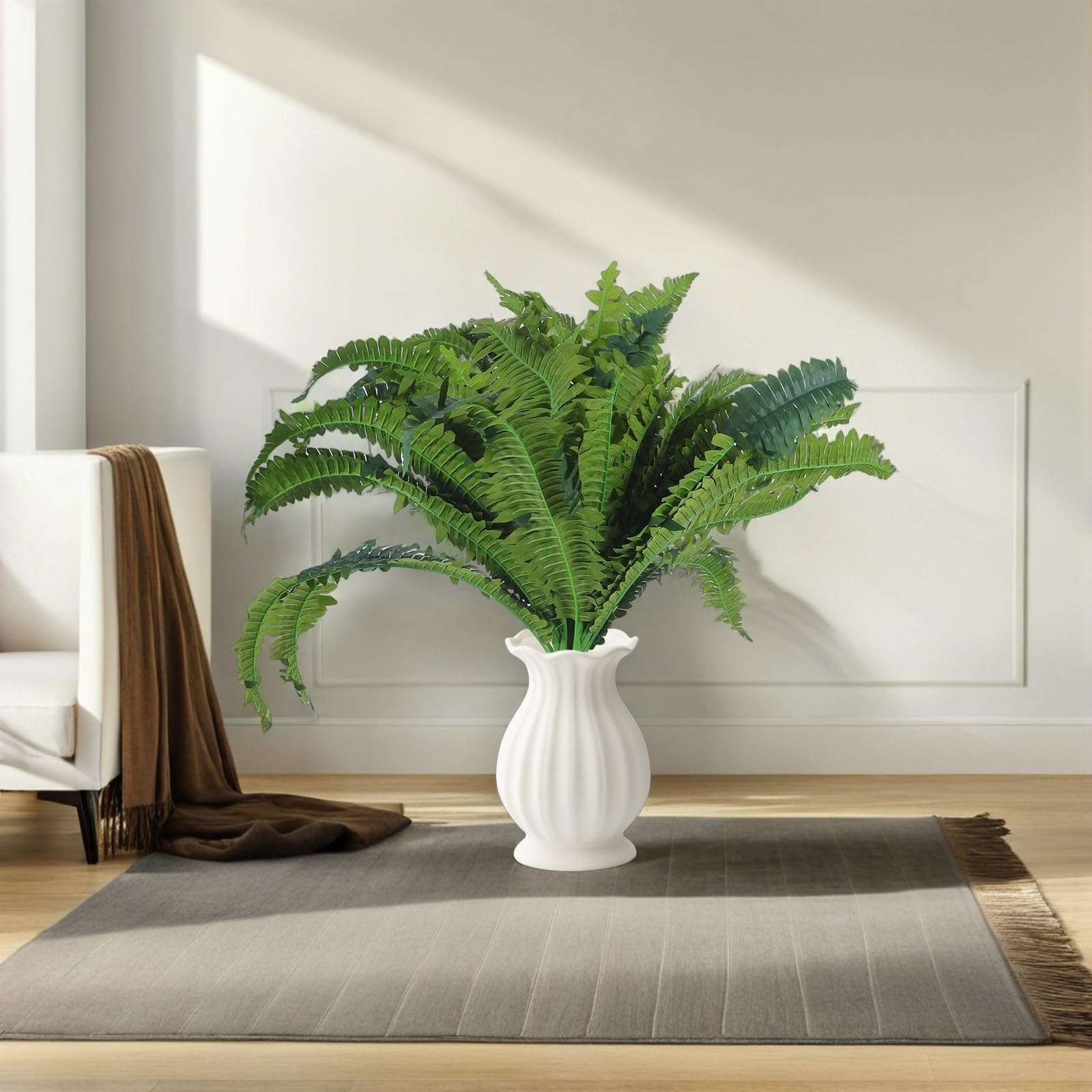 BETOOKY Felce Artificiale a Foglia Larga 60 Foglie Realistiche, Ramo Singolo in Plastica e Tessuto Seta, Resistente senza Manutenzione per Interni e Ufficio Decorazione Verde