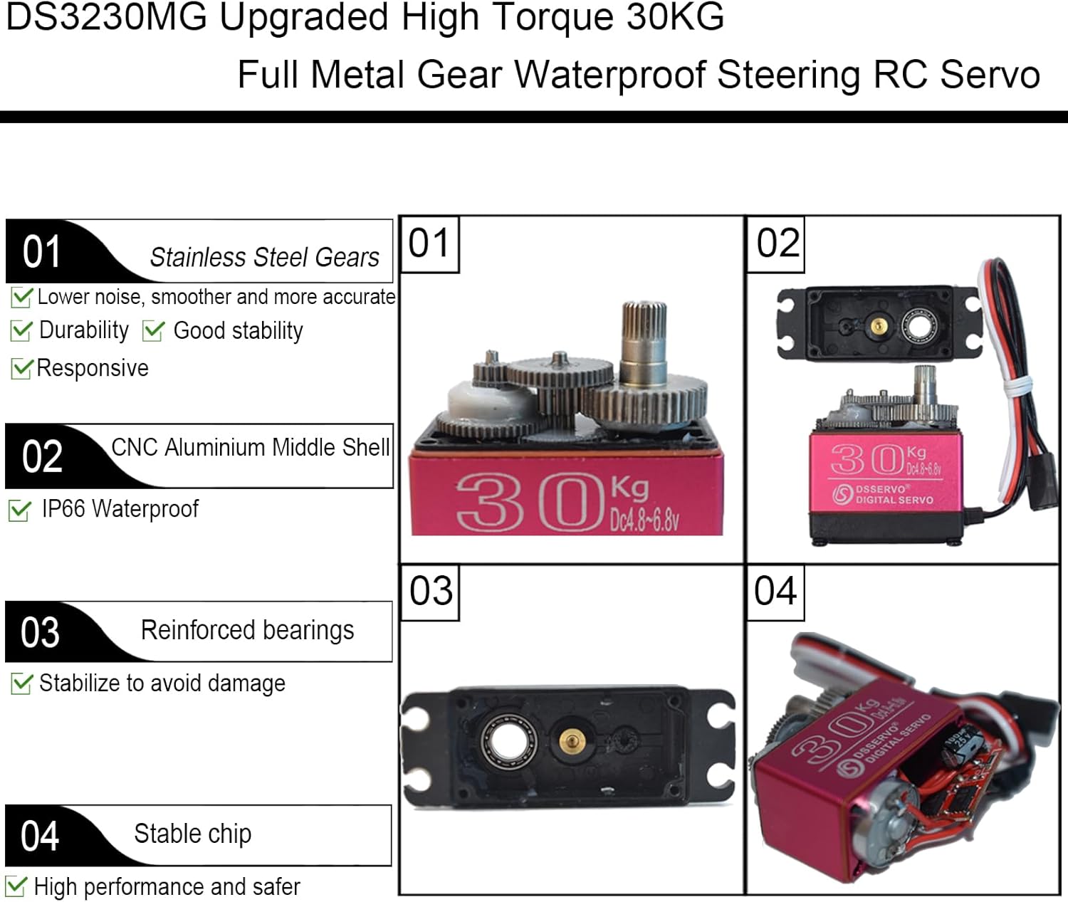 2Pack DS3230MG Upgraded High Torque 30KG Digital Servo Motor, Full Metal Gear Waterproof Steering RC Servo for 1/8 1/10 Scale RC Car Crawler Control Angle 270°