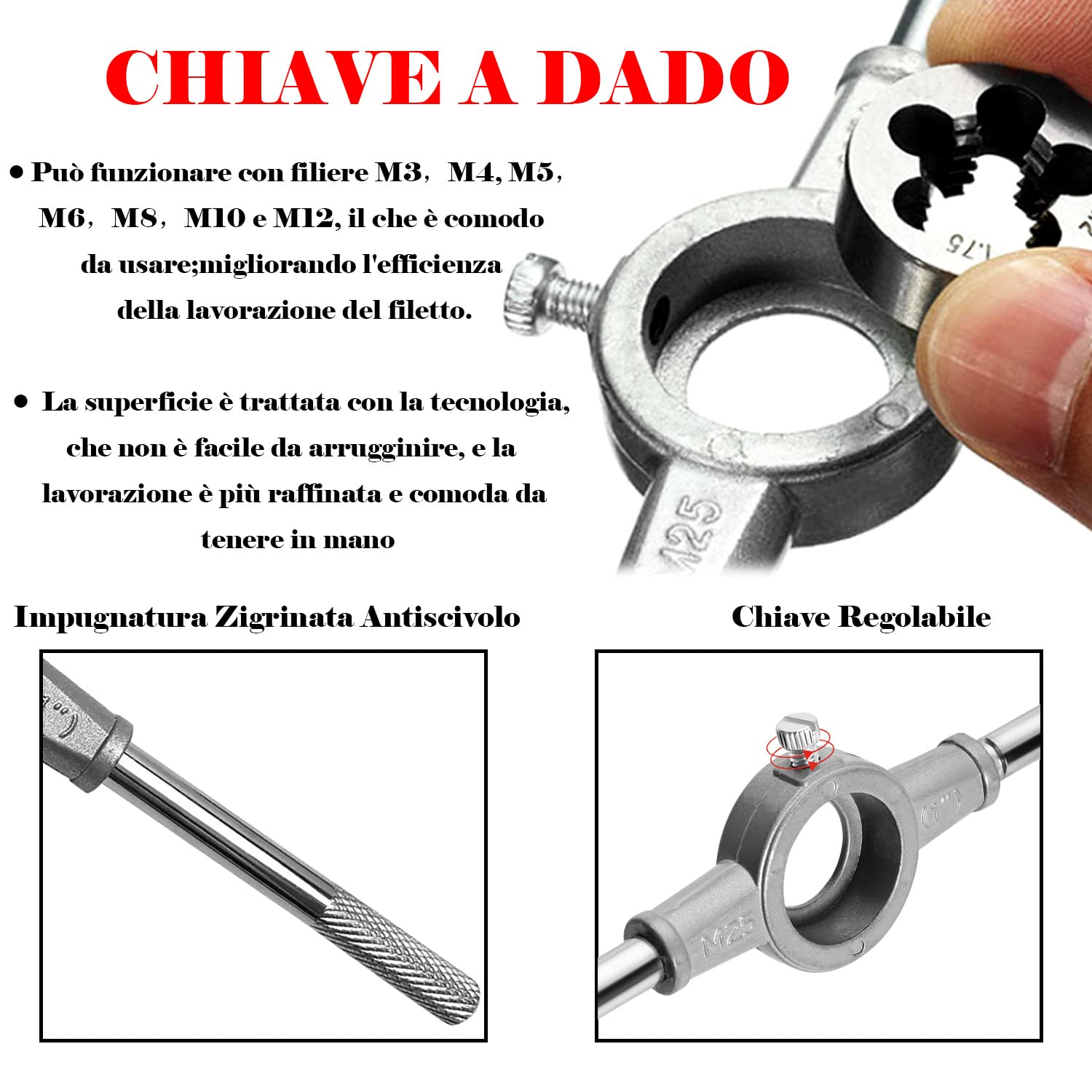 Set Maschi Per Filettare Metrici M3-M8 - Acciaio Al Carbonio, Con Giramaschi | Per Ferro, Alluminio, Legno - Foto 4