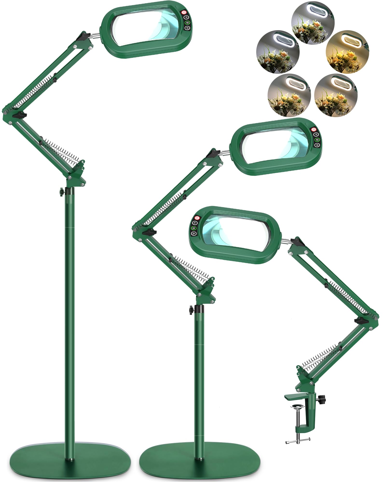 10X Rectangle Magnifying Glass with Light and Stand, 5 * 3 Inch Real Glass 5 Color Modes Stepless Dimmable LED Floor Lamp, 3-in-1 Large Lighted Magnifier for Reading Painting Craft Close Work - Green-image-46