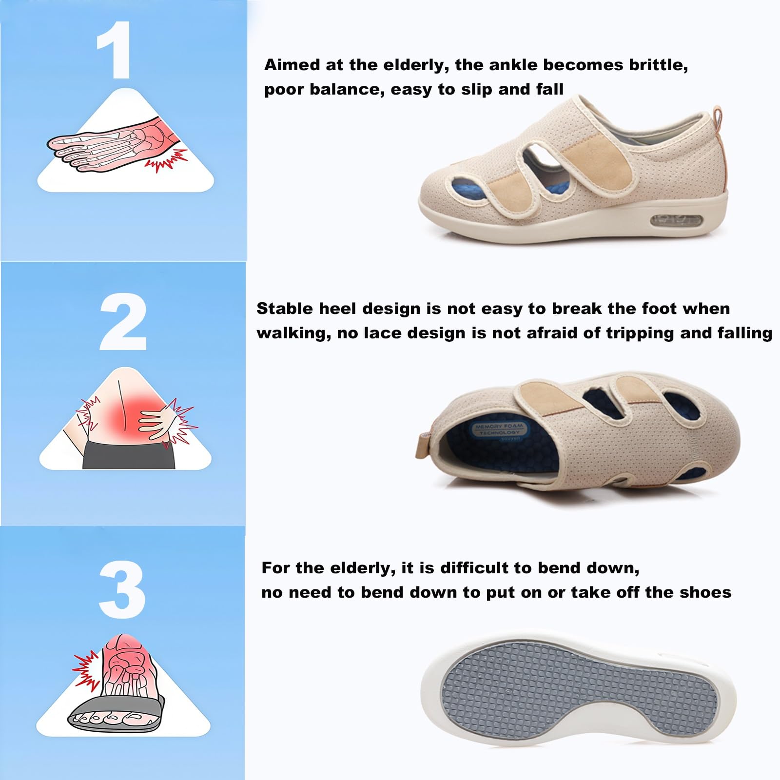 Zapatos De Verano para Diabéticos,Calzado Transpirable Y Cómodo para Personas Mayores con Soporte para El del Pie.