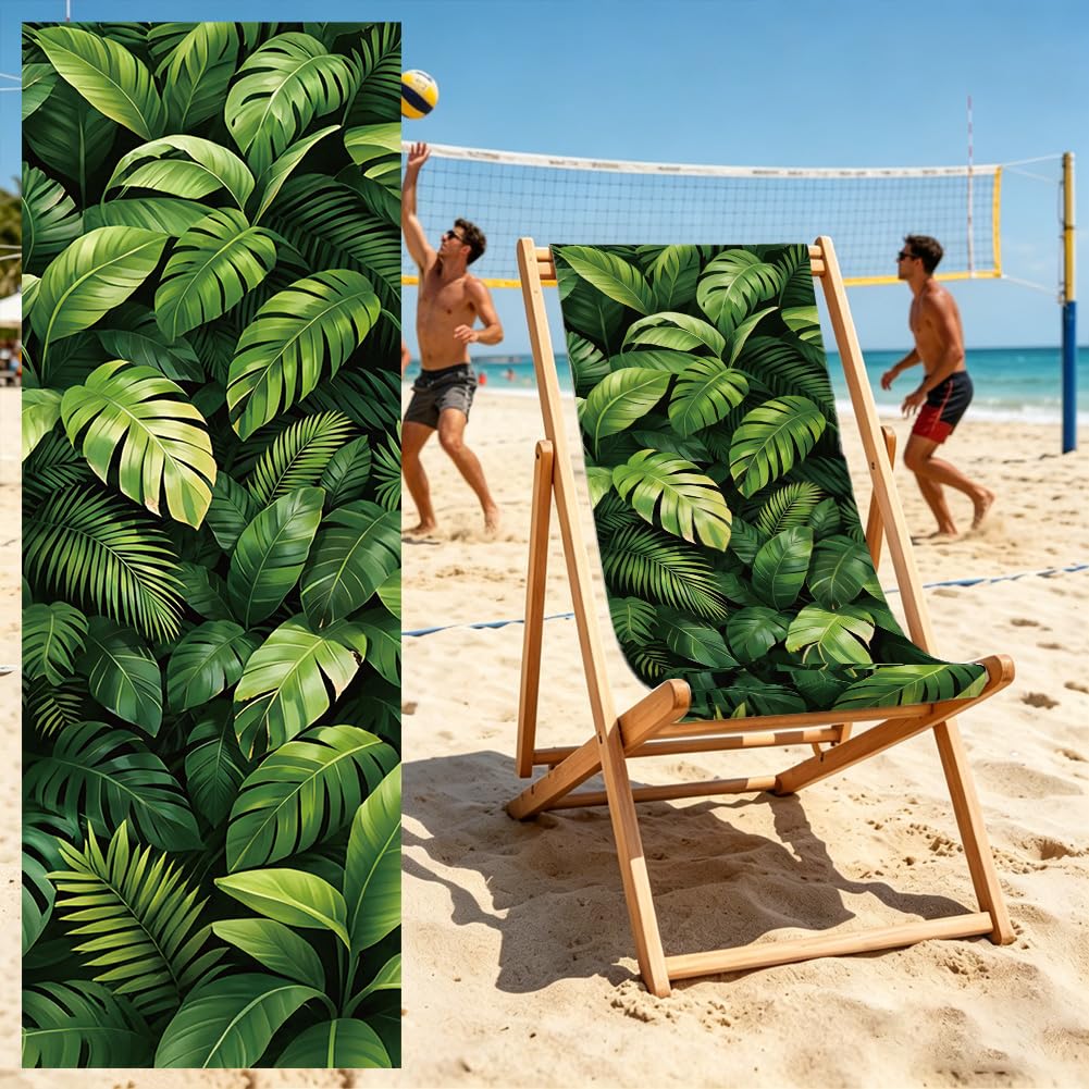 PRESSINART Beach Chair Replacement Canvas 47 x 17 Inch Beach Sling Chair Fabric Tropical Leaves Pattern Patio Sling Canvas Cloth for Indoor Outdoor Garden Sun Lounger Hotel Pools Courtyards Sunbathing