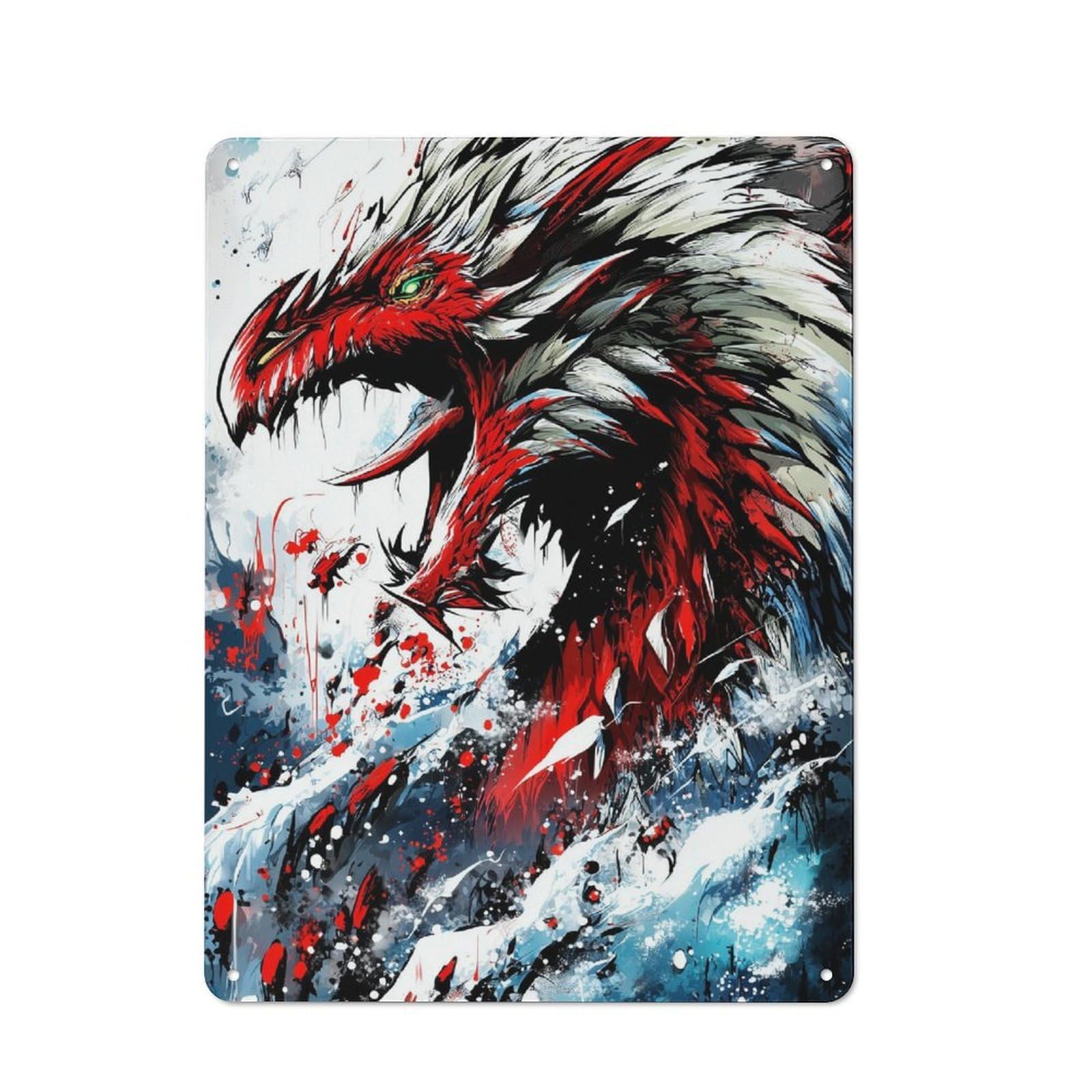 Junmoney Dragon Fury Vintage Tin Sign 40X30cm With For Man Cave Or Games Room, Suited To Wall Displays In Games Rooms And Man Caves