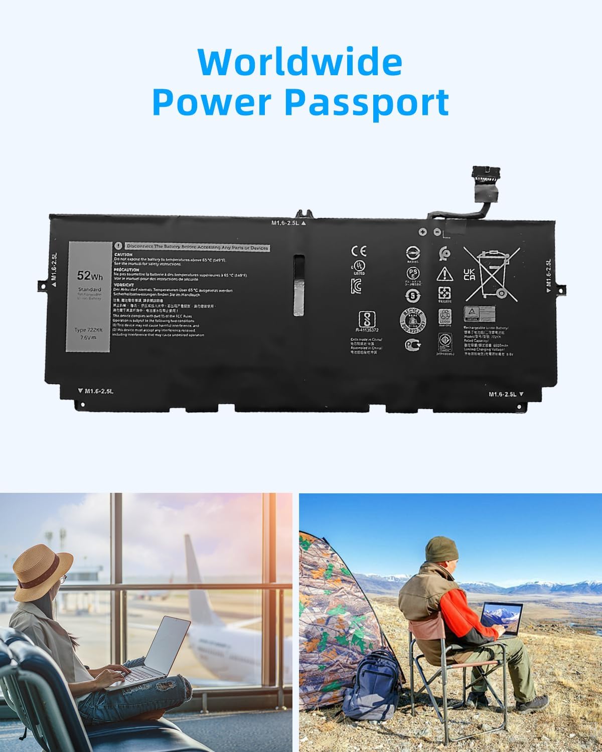 52Wh 722KK Laptop Battery Replace for Dell XPS 13 9300 (2020 Edition) XPS 13 9310 (2020 Edition) XPS 13 9380 (2020 Edition) P117G Series 02XXFW 2XXFW 0WN0N0 WN0N0 FP86V High Performance