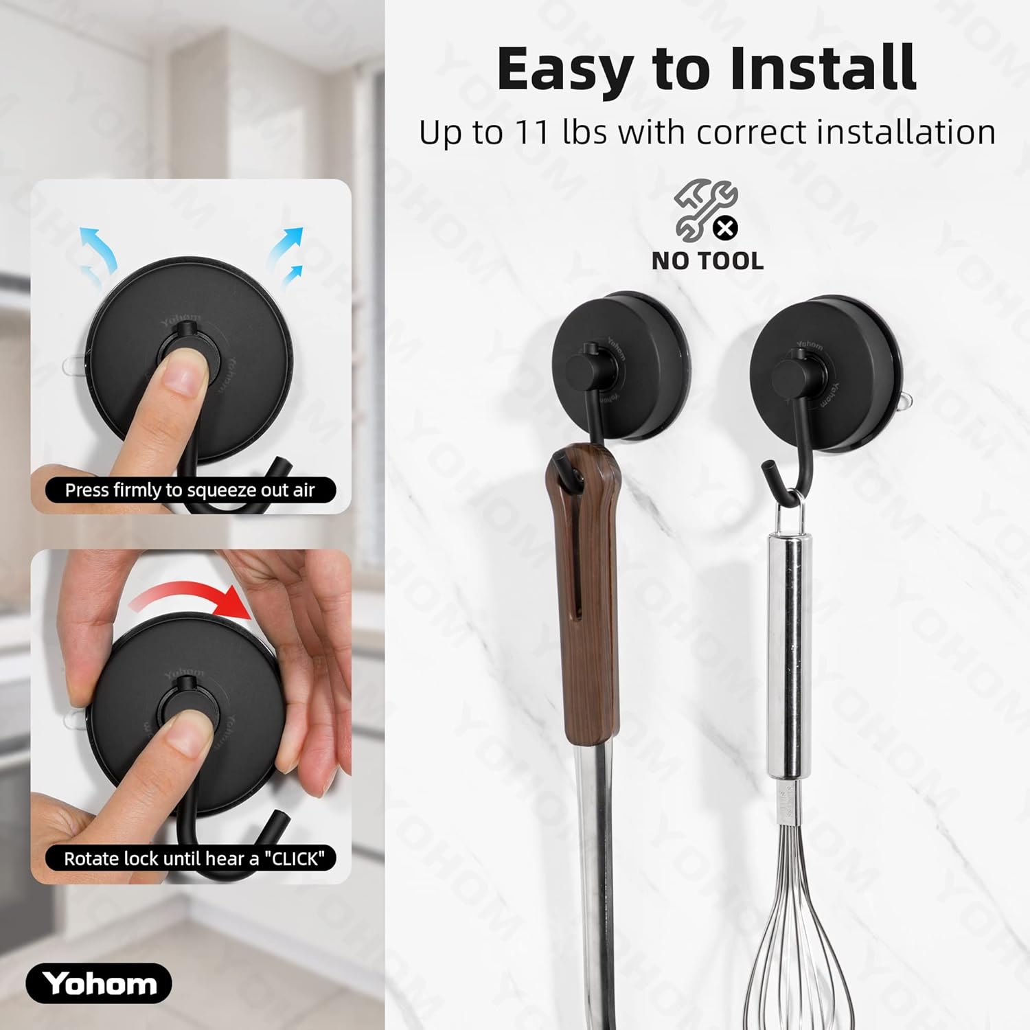 YOHOM Suction Cup Hooks for Shower Towel Holder Black Towel Hooks for Bathrooms Loofah Hooks for Shower Stainless Steel Suction Towel Rack Kitchen Organizer for Robe Wreath Hanging Hook 2Pcs