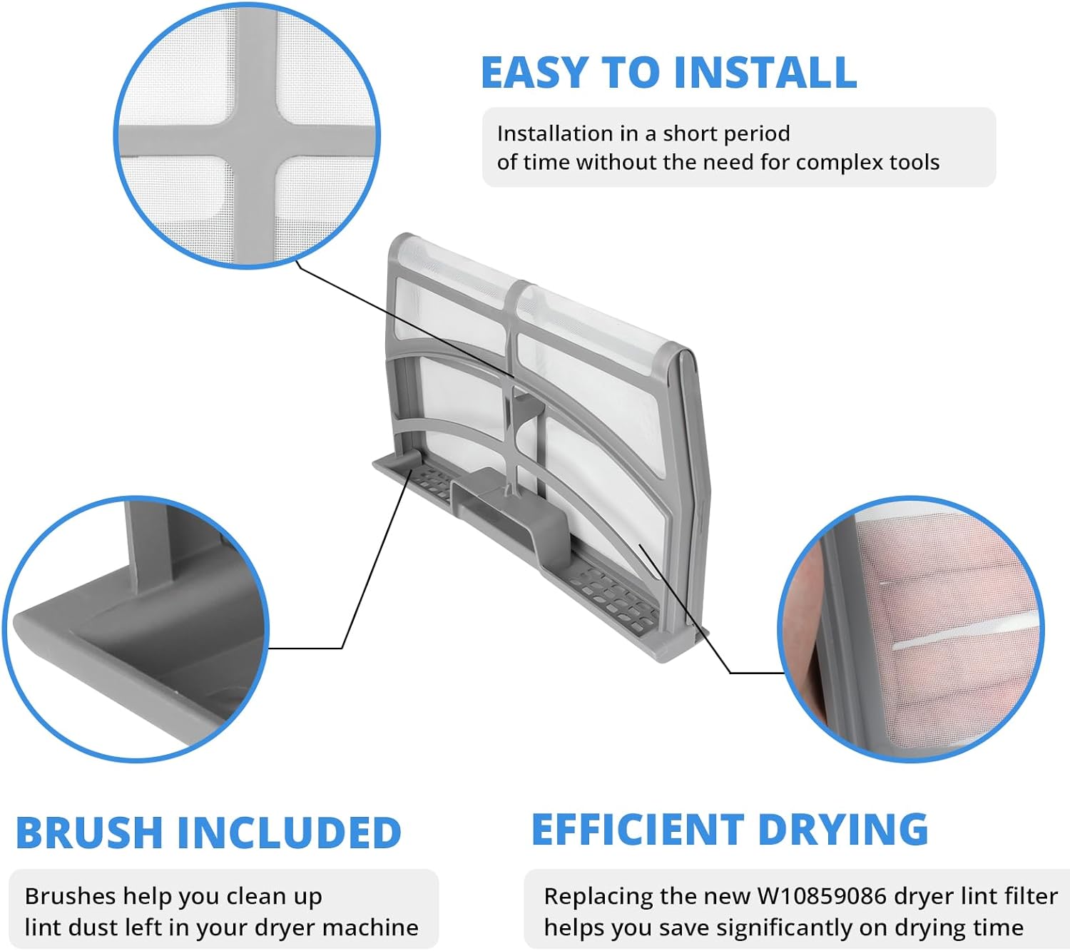 W10859086 W10608811 Dryer Lint Filter Replacement for Whirlpool Maytag Dryer Lint Screen W10701353 MEDB835DW4 MGDB835DW4 WED8000DW3 MEDB835DW2 MEDB855DC4 WGD8500DC3 WED8500DC3 MEDB835DW3