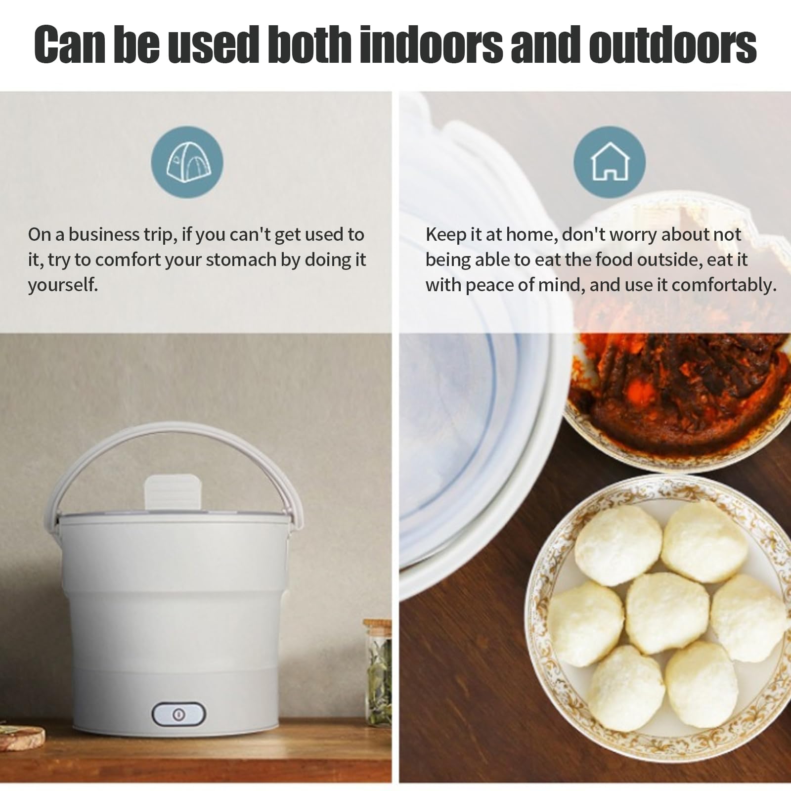 Olla caliente eléctrica, plegable, portátil de viaje de 1 litro, olla eléctrica plegable portátil, olla de cocina, mini cacerola para el hogar, camping, hogar, oficina, viajes