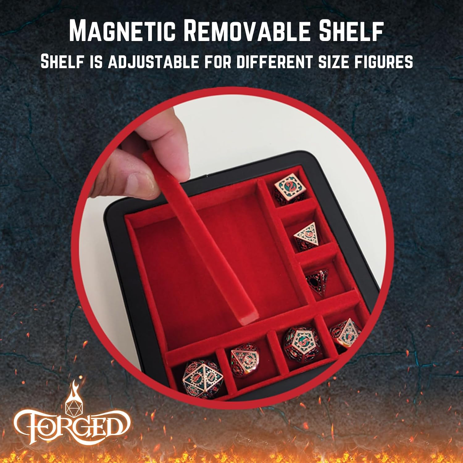 Forged Dice Co. RPG Character Shrine Display Case for Dice and DND Miniatures - Includes Travel Dice Tray and Display Lid - Compatible with Dungeons and Dragons Dice and Miniatures - Red image 4