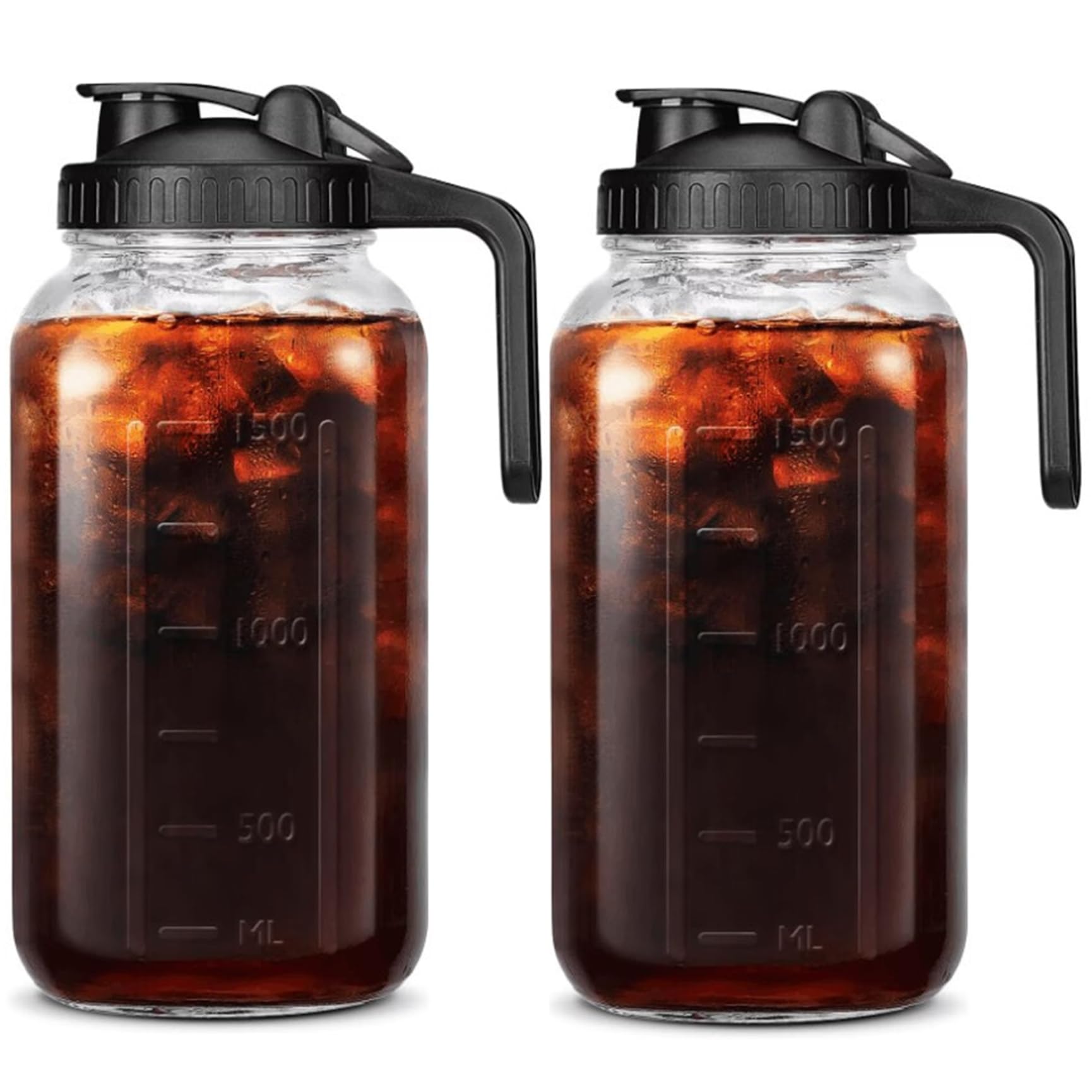 2 jarras de tarro de masón, jarra de jugo de vidrio a prueba de fugas de 64 oz con tapa y boquilla, tarro de boca ancha para bebidas frías para líquidos, té helado, jugos, café frío, leche materna