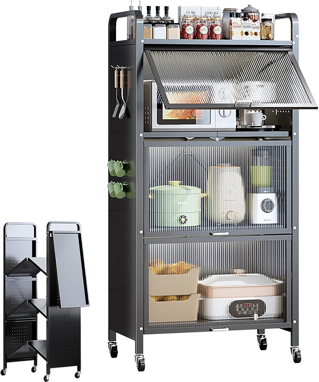 Industrial Microwave Stand 4-Tier Baker's Rack, Freestanding Kitchen Storage Unit, Microwave Oven Rack for Home & Dining Room, Durable Metal Cabinet in Grey