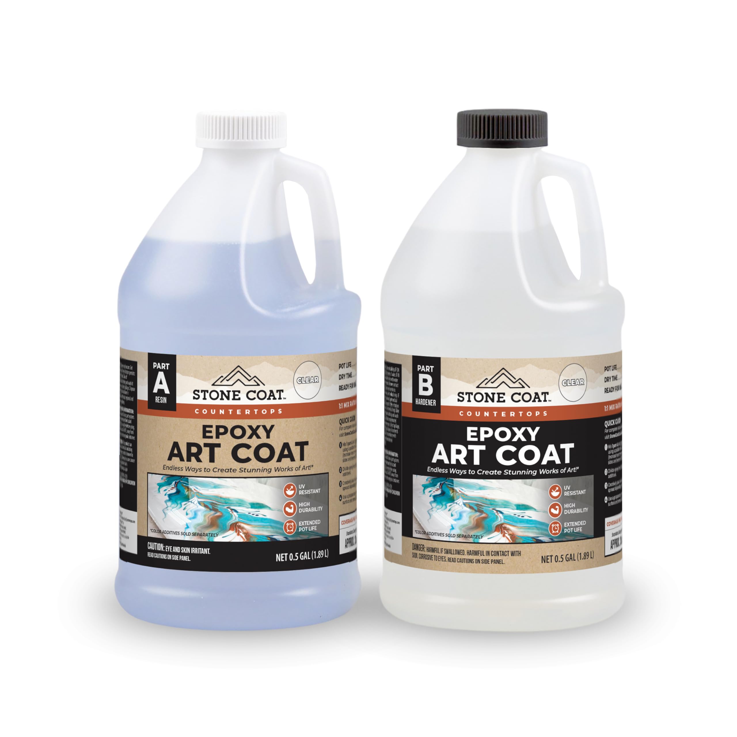 Stone Coat Countertops Art Coat (1 Gal Epoxy Resin) Formulated with Zero VOCs, Extended Working Time, UV Resistance for Alcohol Ink, Acrylic, Metallics, Food Safe Epoxy Perfect for DIY and Art Markers
